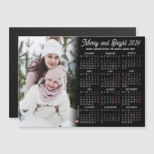 Photo Black Calendar 2026 Family Magnetic Card Magnetische Uitnodiging (Voorkant / Achterkant)