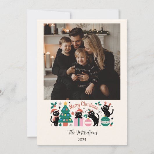 Photo Black Cat Christmas Feestdagenkaart (Voorkant)