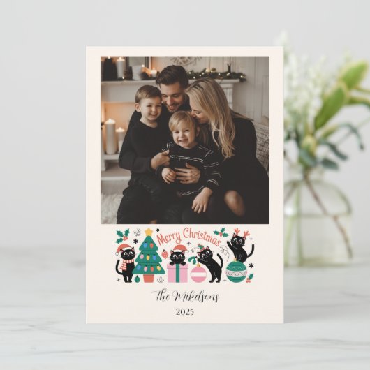 Photo Black Cat Christmas Feestdagenkaart (Staand voorkant)