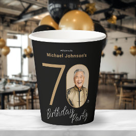 Photo Black Gold 70th Birthday Papieren Bekers