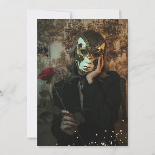 Photo Black Gold Glitter Masquerade Birthday Kaart (Achterkant)