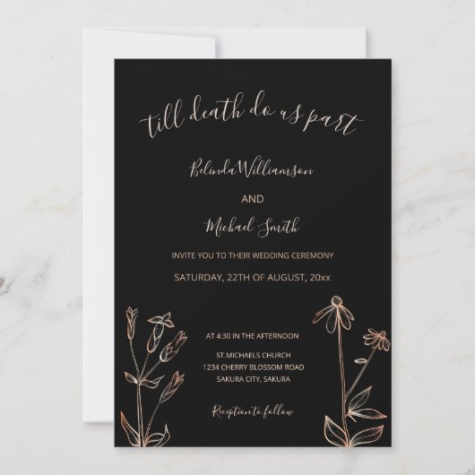 PHOTO | Black Rose Gold Wildflower | Goth Wedding  Kaart (Voorkant)