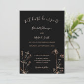 PHOTO | Black Rose Gold Wildflower | Goth Wedding  Kaart (Staand voorkant)