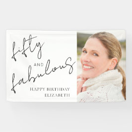 Photo Black White Script Fifty Fabulous Birthday Spandoek