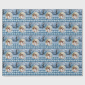 Photo Blue Cozy Plaid Winter Christmas Cadeaupapier (Vlak)