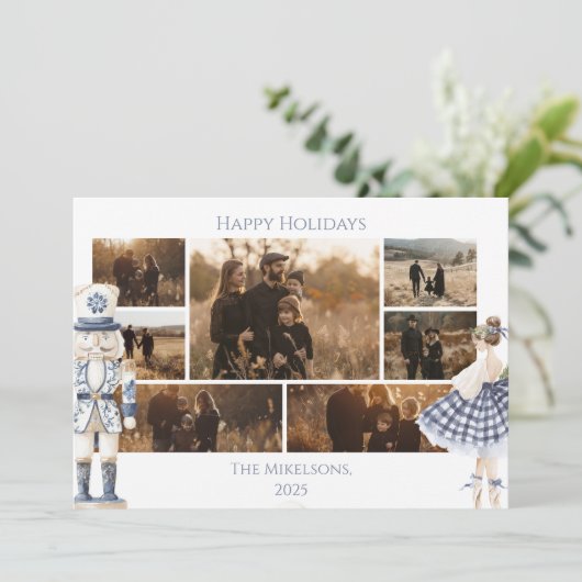 Photo Blue Nutcracker Christmas Feestdagenkaart (Staand voorkant)