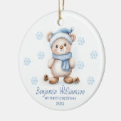 Photo Blue Snowflakes Bear Baby's 1st Christmas Keramisch Ornament (Links)