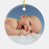 Photo Blue Snowflakes Bear Baby's 1st Christmas Keramisch Ornament (Achterkant)