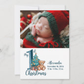 Photo Blue Teddy Baby 1st Christmas Feestdagenkaart (Voorkant)