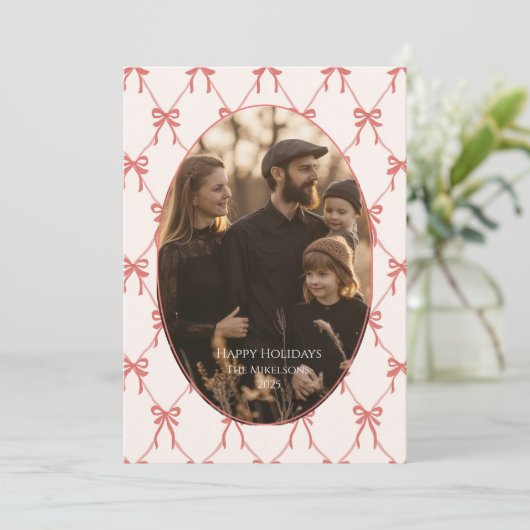 Photo Blush Bow Santa Christmas Feestdagenkaart (Staand voorkant)