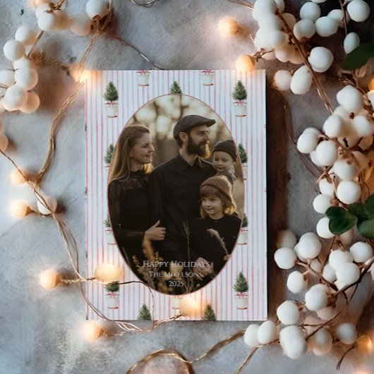 Photo Blush Christmas Tree Stripe Feestdagenkaart