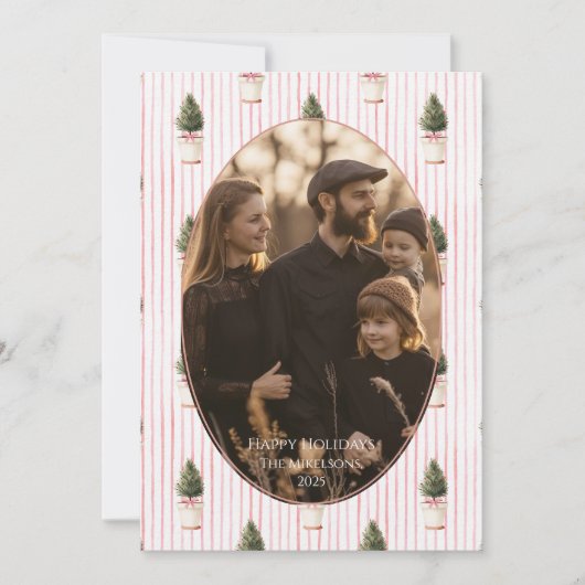 Photo Blush Christmas Tree Stripe Feestdagenkaart (Voorkant)