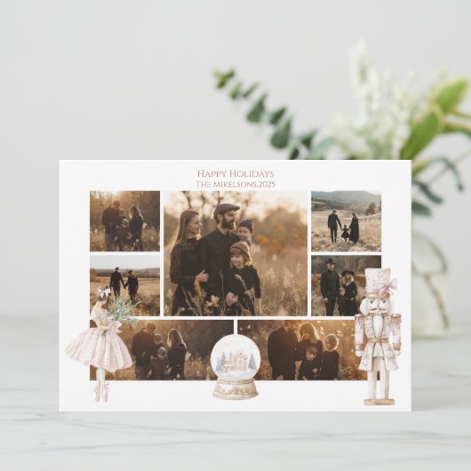Photo Blush Nutcracker Christmas Feestdagenkaart (Staand voorkant)