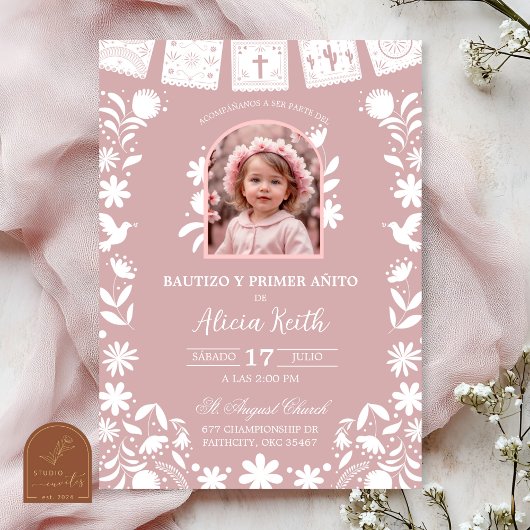 Photo Blush Pink Cielito Lindo Baptism Kaart