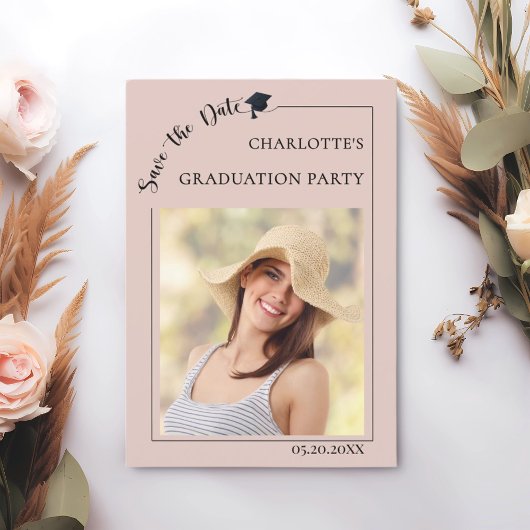 Photo blush pink Graduation party Save the Date