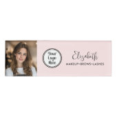 Photo Blush Pink Script Add Your Logo Makeup Salon Naambadge (Voorkant)
