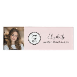 Photo Blush Pink Script Add Your Logo Makeup Salon Naambadge