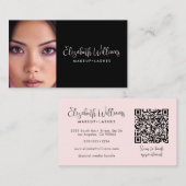 Photo Blush Pink Script Black QR Code Makeup Chic Visitekaartje (Voorkant / Achterkant)