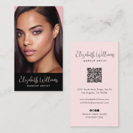 Photo Blush Pink Script Black Social Icon QR Code Visitekaartje