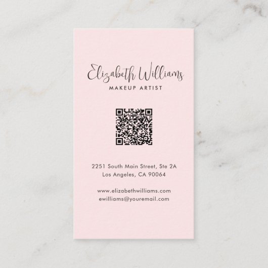 Photo Blush Pink Script Social Icon QR Code Makeup Visitekaartje (Achterkant)