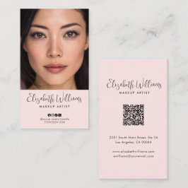 Photo Blush Pink Script Social Icon QR Code Makeup Visitekaartje