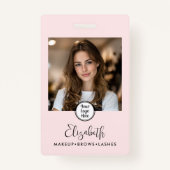 Photo Blush Pink Script Your Logo Here Makeup ID Badge (Voorkant)