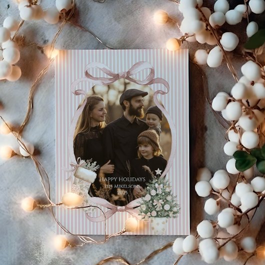 Photo Blush Ribbon Tree Christmas Feestdagenkaart