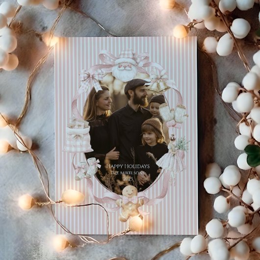 Photo Blush Ribbon Tree Christmas Feestdagenkaart