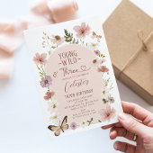 Photo Blush Wildflower Young Wild Three Birthday  Kaart