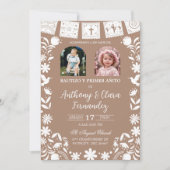 Photo Boho Brown Cielito Lindo Twins Baptis Kaart (Voorkant)