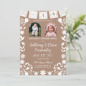 Photo Boho Brown Cielito Lindo Twins Baptis Kaart (Staand voorkant)