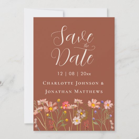 Photo Boho Fall Wildflower Terracotta Wedding Save The Date (Voorkant)