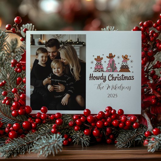 Photo Boho Western Pink Cowgirl Christmas Feestdagenkaart