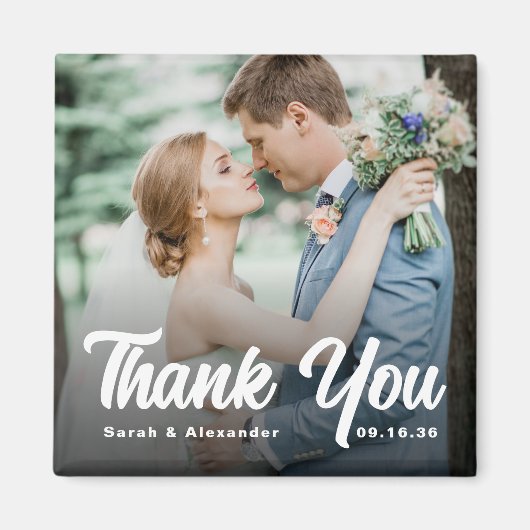 Photo Bold Script White Thank You Wedding Magneet (Voorkant)