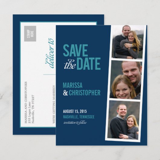 Photo Booth Style Save the Date Kaart (Voorkant / Achterkant)