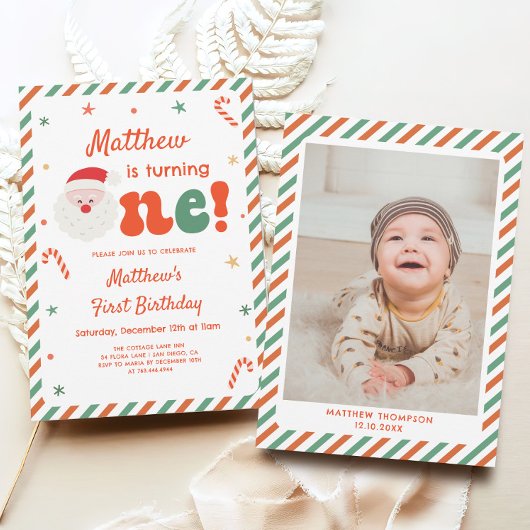 Photo Boy Christmas 1st Verjaardagsfeest Kaart