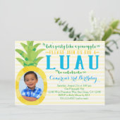 Photo Boy Luau Pineapple Birthday Invitation Kaart (Staand voorkant)