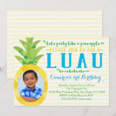 Photo Boy Luau Pineapple Birthday Invitation Kaart (Voorkant / Achterkant)