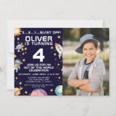 Photo Boy Modern Space Rocket Ship Verjaardagsfees Kaart (Voorkant)