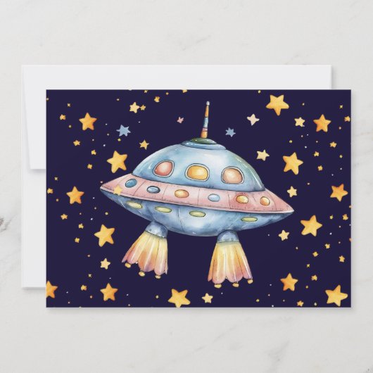 Photo Boy Modern Space Rocket Ship Verjaardagsfees Kaart (Achterkant)