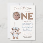 Photo Brown Beary First Birthday Bear Birthday Kaart (Voorkant)