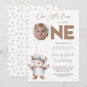 Photo Brown Beary First Birthday Bear Birthday Kaart (Voorkant / Achterkant)