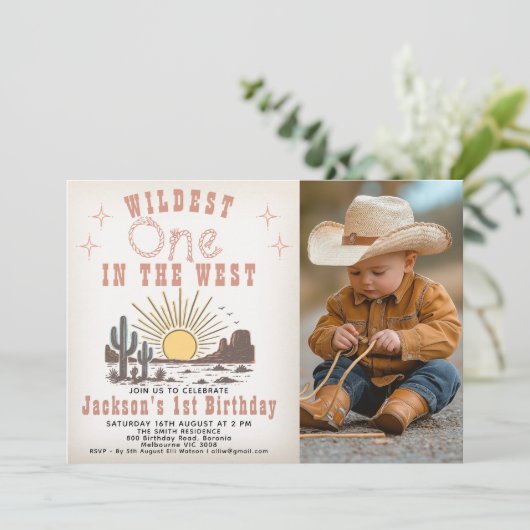 Photo Brown Widest One In The West 1st Birthday Kaart (Staand voorkant)