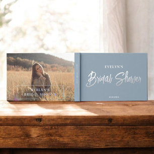 Photo Brush Script Elegant blauw Vrijgezellenfeest Gastenboek