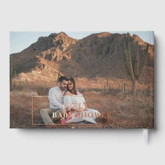 Photo Brush Script Elegant Roze Baby shower Gastenboek (Achterkant)