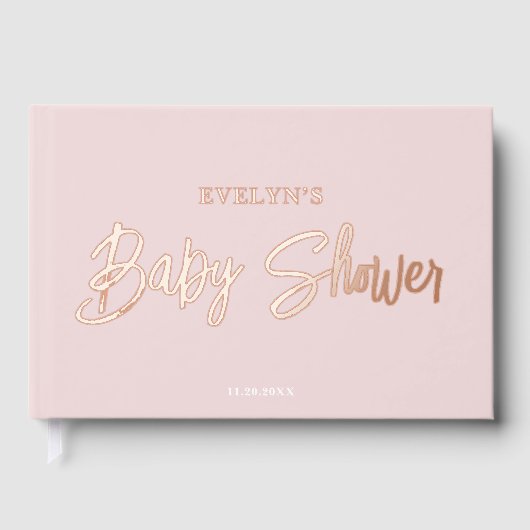 Photo Brush Script Elegant Roze Baby shower Gastenboek (Voorkant)