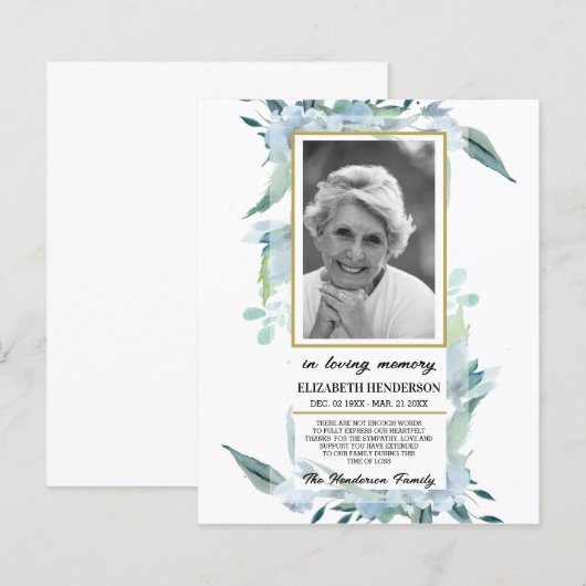 PHOTO Budget Sympathy In Loving Memory. (Voorkant / Achterkant)