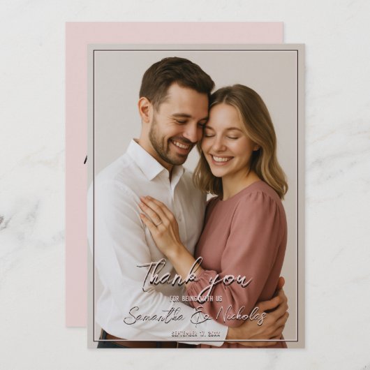 Photo & Calligraphy Minimalist Blush Bedankkaart (Voorkant / Achterkant)
