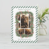 Photo Candy Cane Wreath Family Christmas Feestdagenkaart (Staand voorkant)