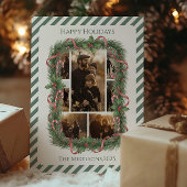 Photo Candy Cane Wreath Family Christmas Feestdagenkaart